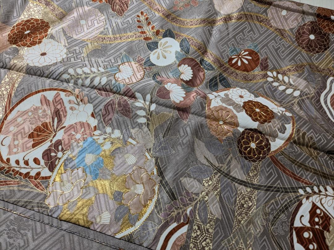 振袖　刺繍　蝶　橘　菊　袷　正絹　裄69.5 丈168 袖109.5