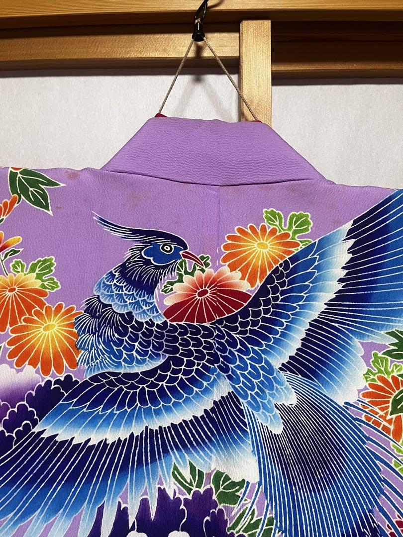 色打掛引き振袖 青と紫 花柄 鳥模様 - メルカリ