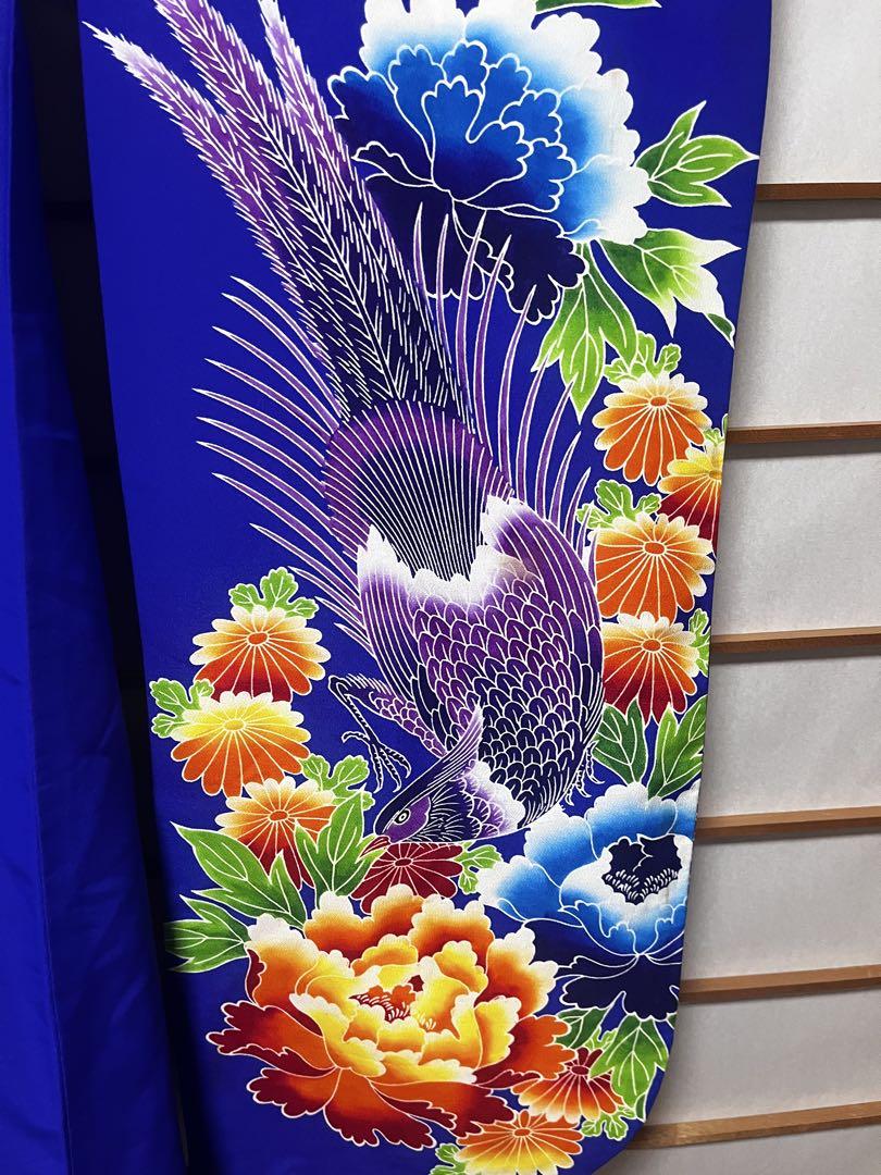 色打掛引き振袖 青と紫　花柄 鳥模様（２枚） 色打掛引き振袖 青と紫 花柄 鳥模様