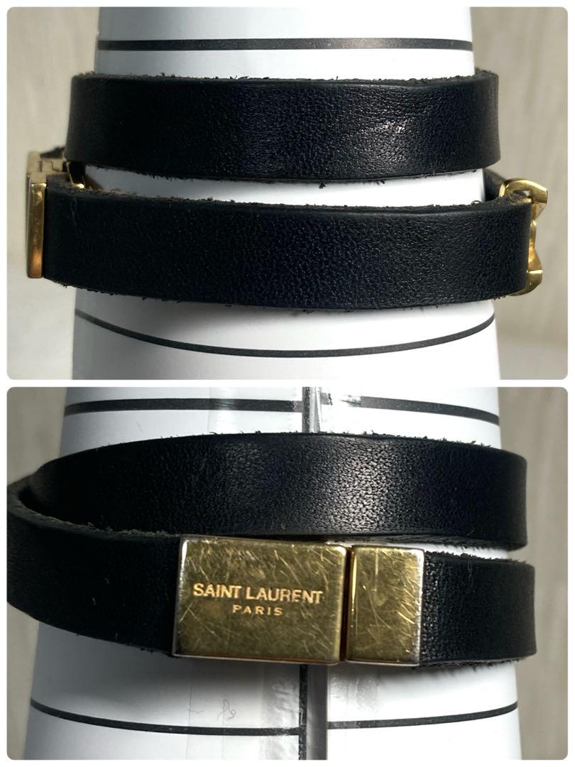 サンローラン　カサンドラ レザー　ゴールド金具　2連ブレスレット　ブラック