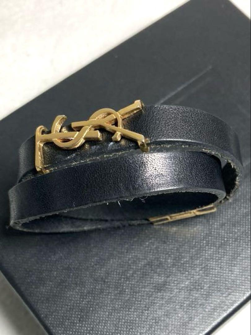 サンローラン　カサンドラ レザー　ゴールド金具　2連ブレスレット　ブラック