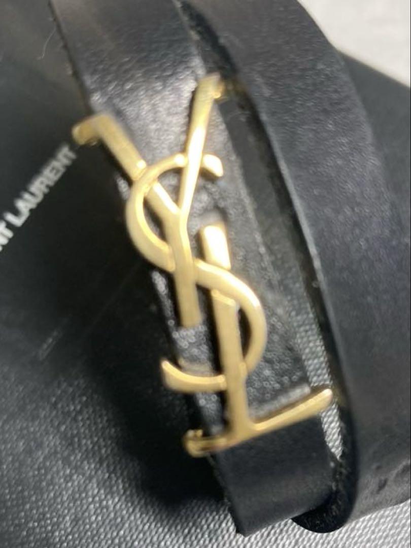 サンローラン　カサンドラ レザー　ゴールド金具　2連ブレスレット　ブラック
