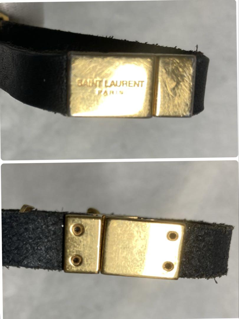 サンローラン　カサンドラ レザー　ゴールド金具　2連ブレスレット　ブラック