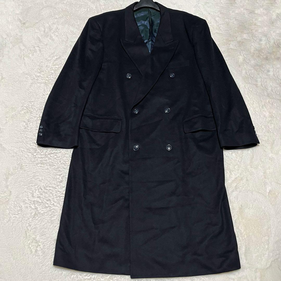 美品　チェスターコート　ダブル　カシミヤ100% ブラック　XL〜XXL位