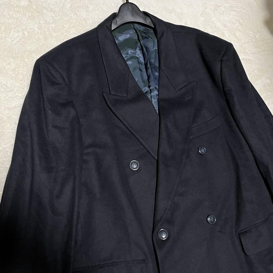 美品　チェスターコート　ダブル　カシミヤ100% ブラック　XL〜XXL位