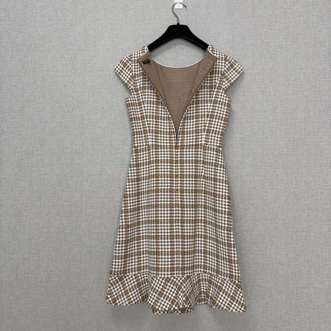 極美品　ツイード　チェック　ワンピース　裾フリル　トッカ　TOCCA ひざ丈 極美品 ツイード チェック ワンピース 裾フリル トッカ TOCCA