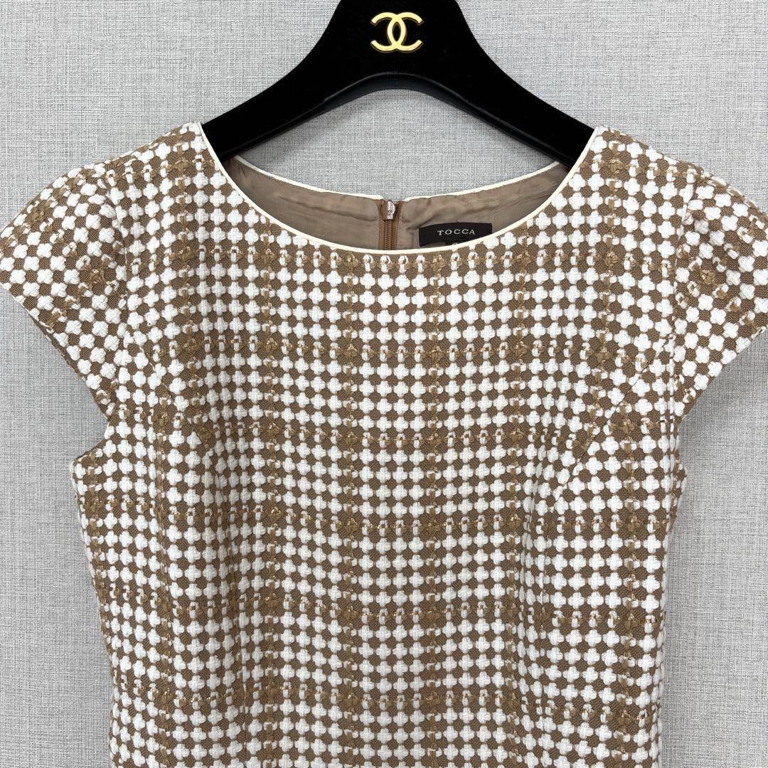 極美品　ツイード　チェック　ワンピース　裾フリル　トッカ　TOCCA ひざ丈 極美品 ツイード チェック ワンピース 裾フリル トッカ TOCCA