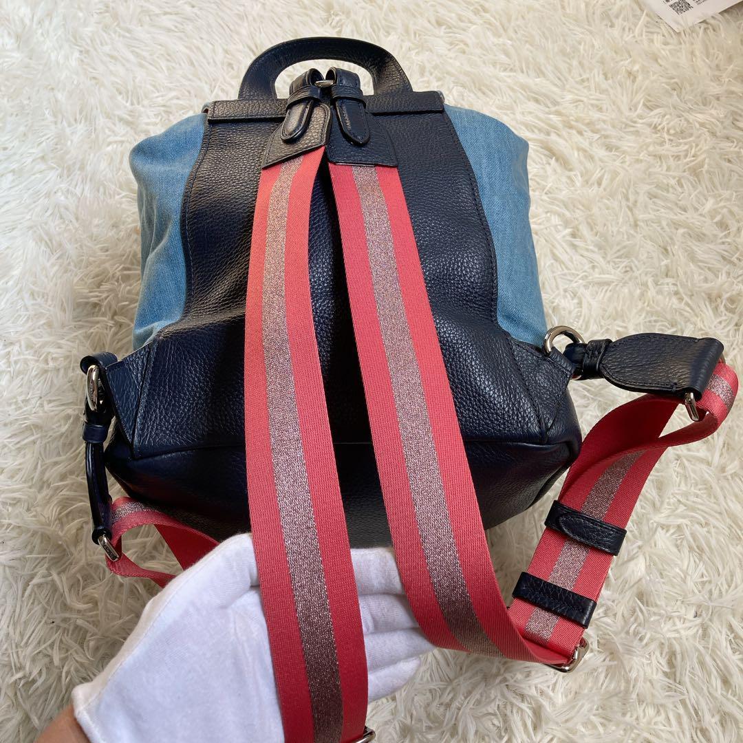 未使用級✨COACH リュック デニム レザー マルチカラー 馬車