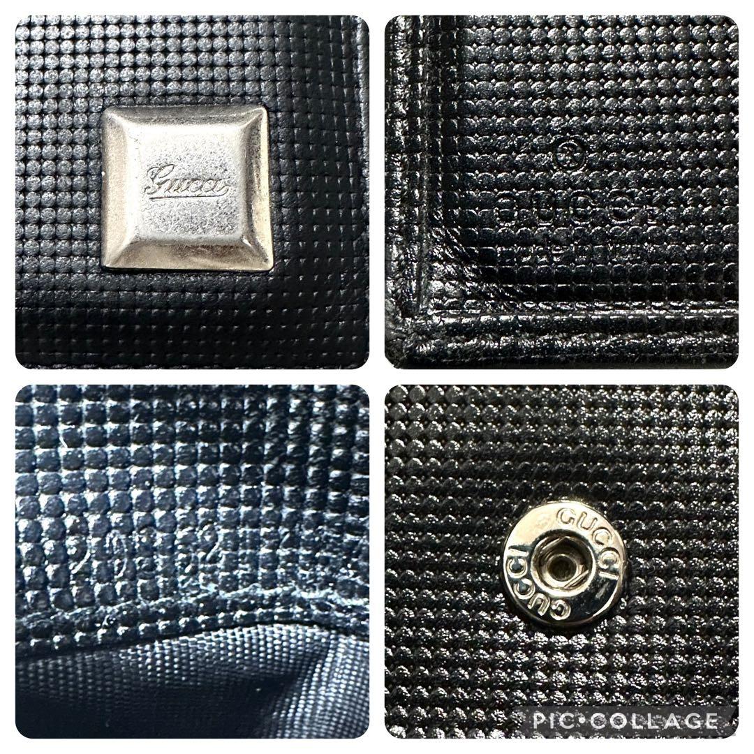 GUCCI 二つ折り財布 シルバー金具 レザー 黒 箱付き 型押し