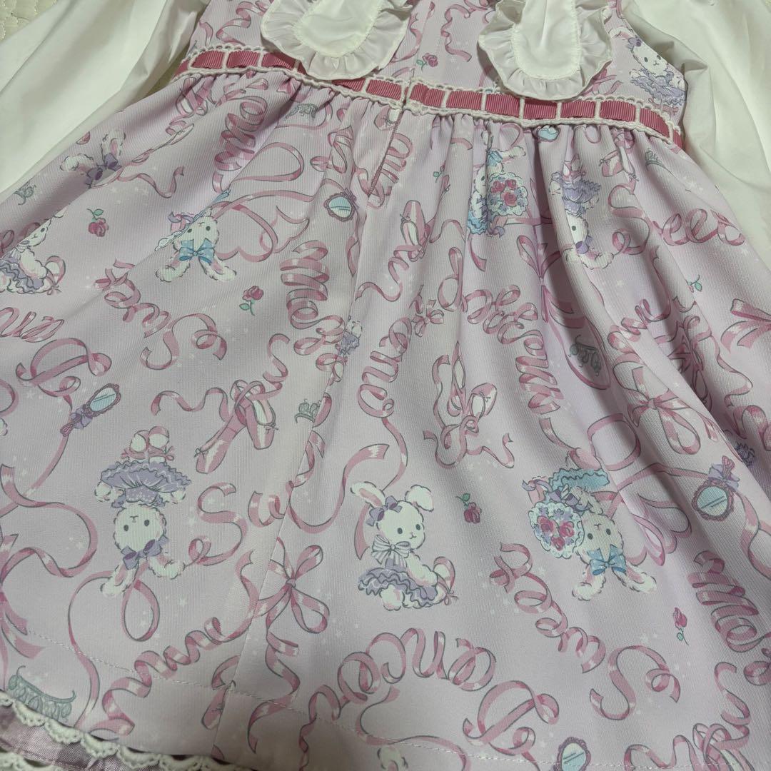 限定SALE メゾピアノ 35th復刻ウサギバレエ柄ジャンパースカート2点セッ110cm mezzo piano 送料無料。