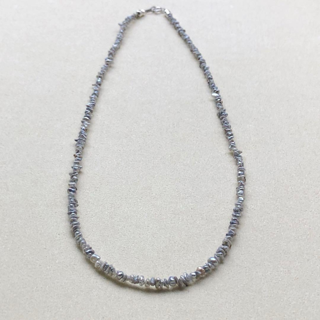 本真珠アコヤケシパール10金ネックレス希少ナチュラルブルー4mm