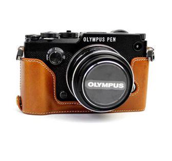 定番スタイルOLYMPUS PEN-F ケース 取付金具付 オリンパスペン 茶