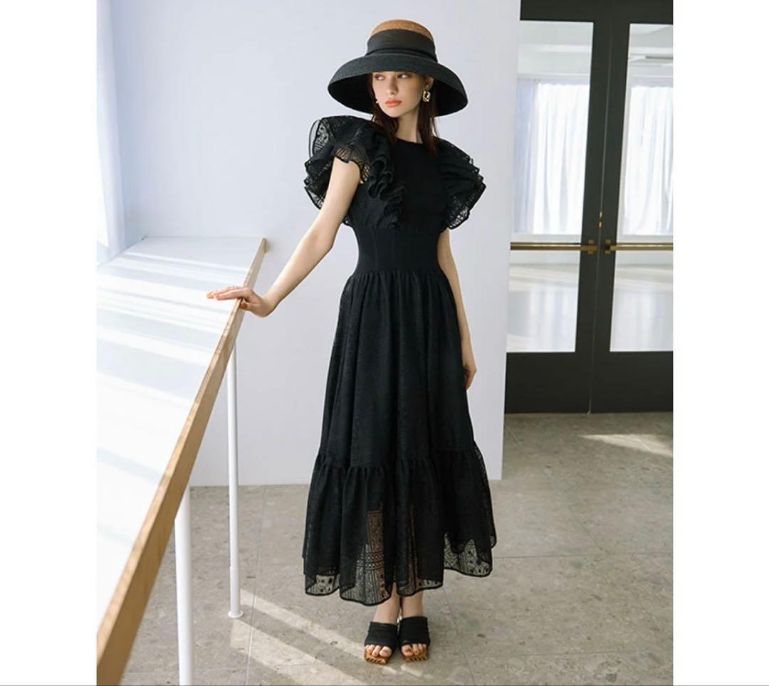Mirabel lace フリルロングワンピース （BLACK）