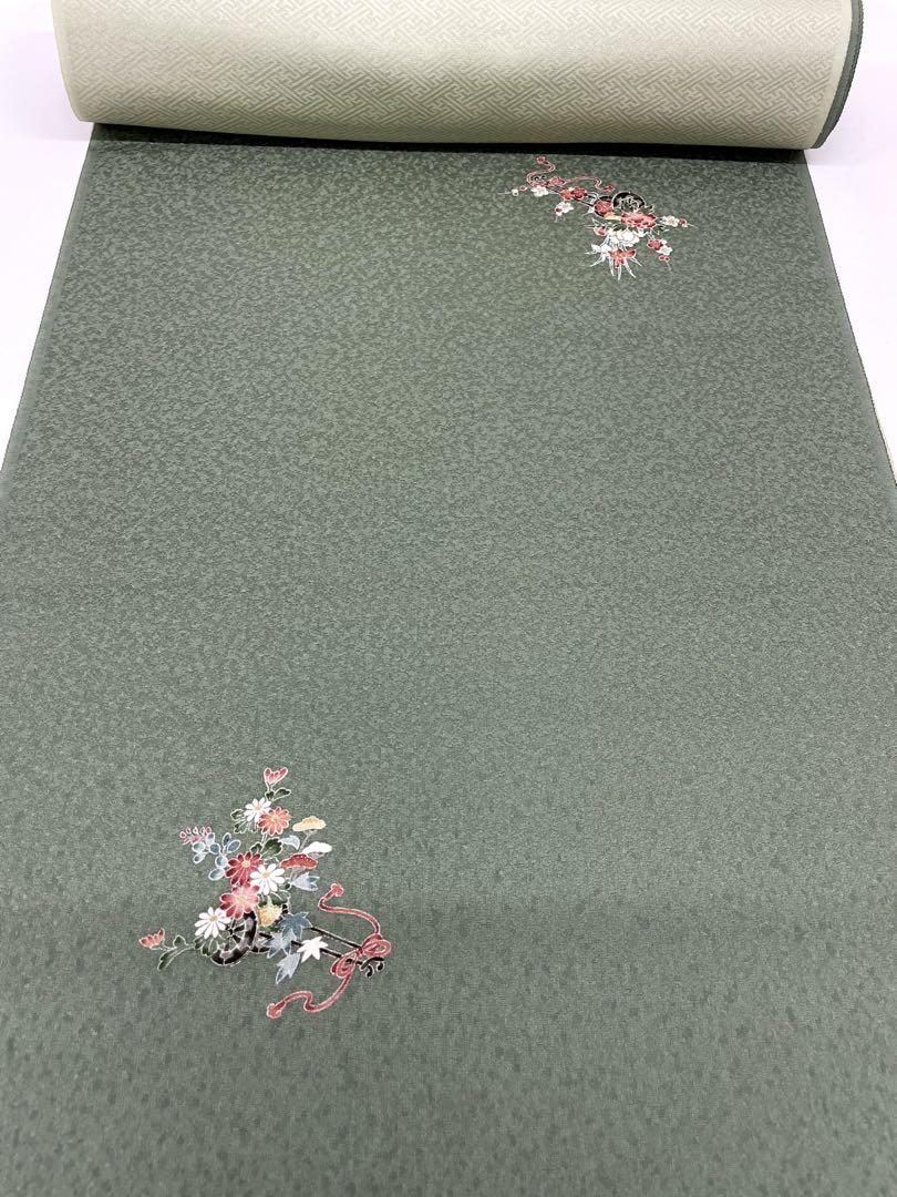 小紋 加賀三舞 紋意匠 八掛付き 山鳩色×柳鼠色 正絹 反物