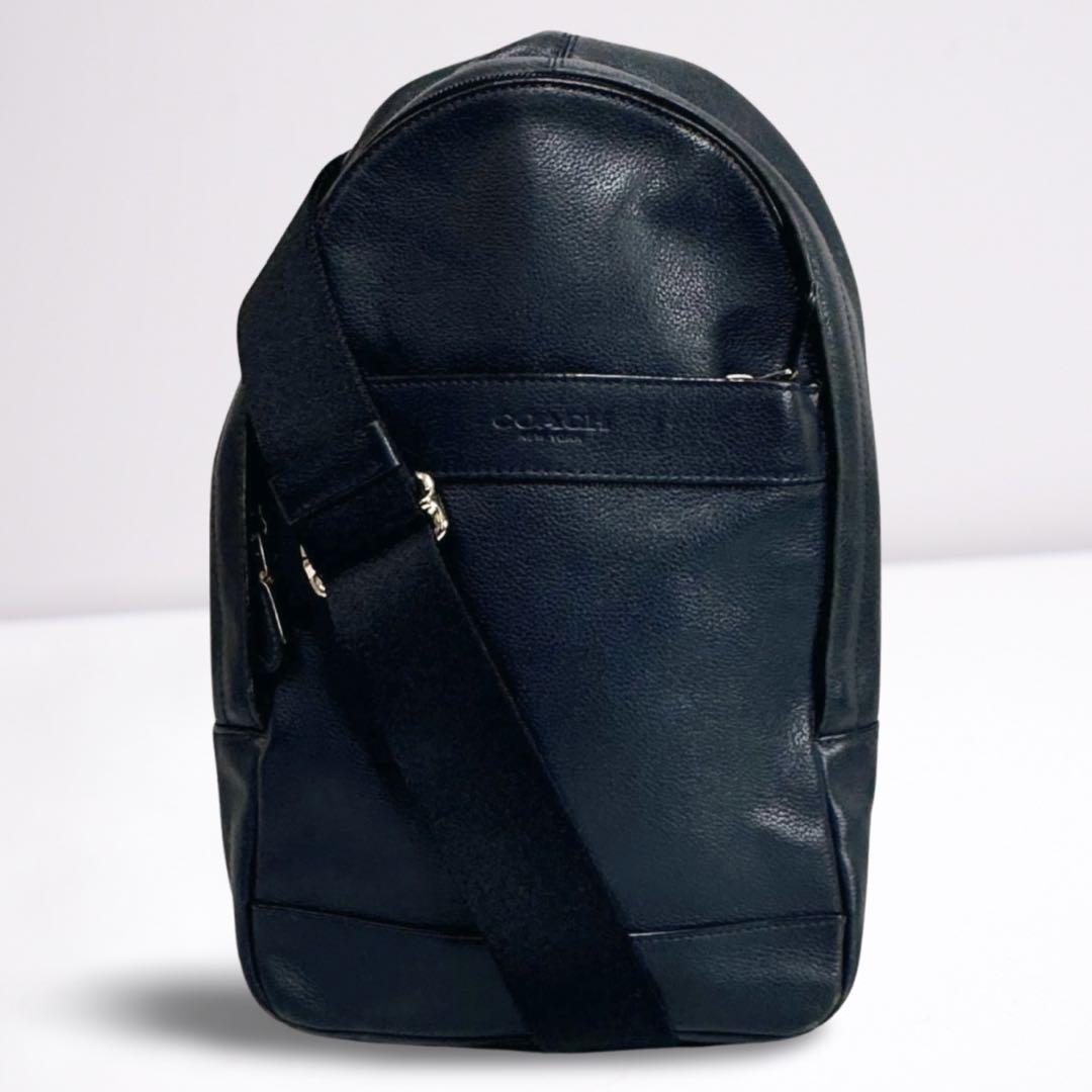 COACH コーチ ボディバッグ レザー ネイビー メンズ ワンショルダー