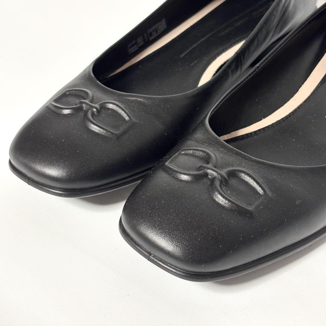 エコー ecco アニネ レザーフラットシューズ 黒 スクウェアトゥ J1670