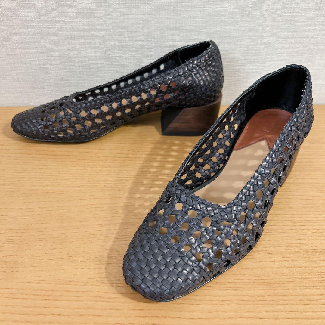 超美品☆Flattered フラッタード パンプス メッシュ 編み込み 太ヒール