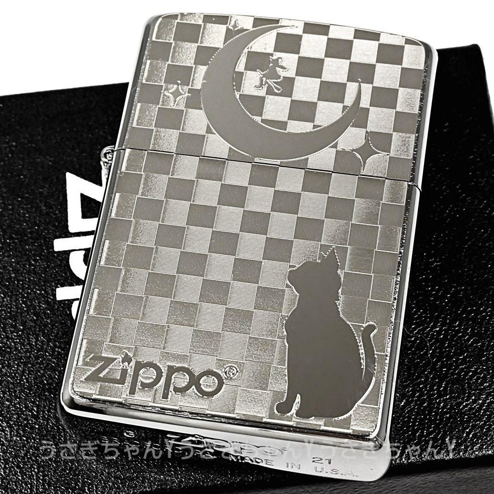 zippo☆チェック☆月と猫☆キャットシルエット☆ジッポ ライター