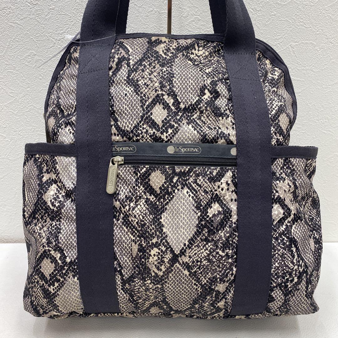 美品✨ LeSportsac レスポートサック パイソン柄 リュック グレー ○136 LeSportsac トートバッグ 2way リュック パイソン柄