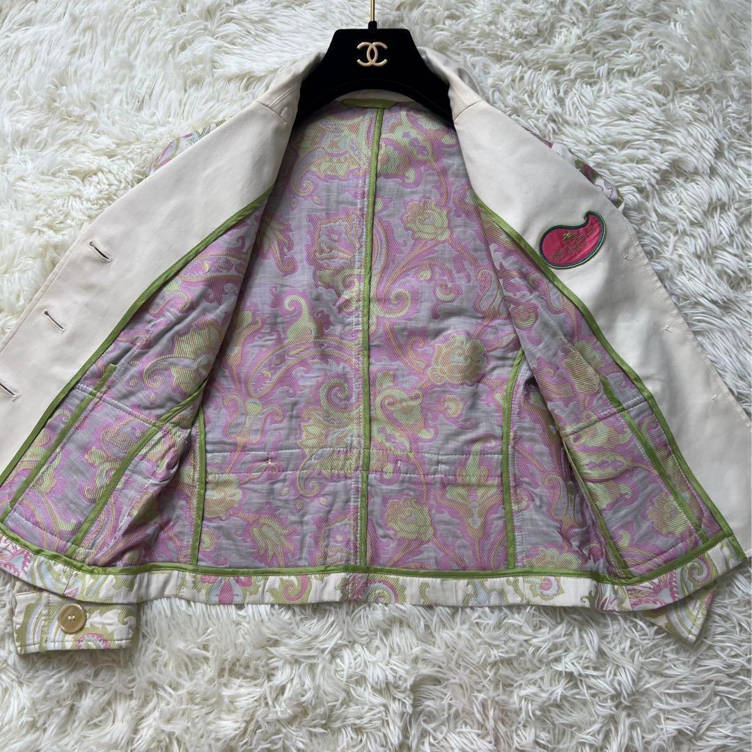 【ダメージ有】ETRO エトロ 花柄 ペイズリー柄 コットンジャケット 肘パッチ ダメージ有】ETRO エトロ 花柄 ペイズリー柄 コットンジャケット