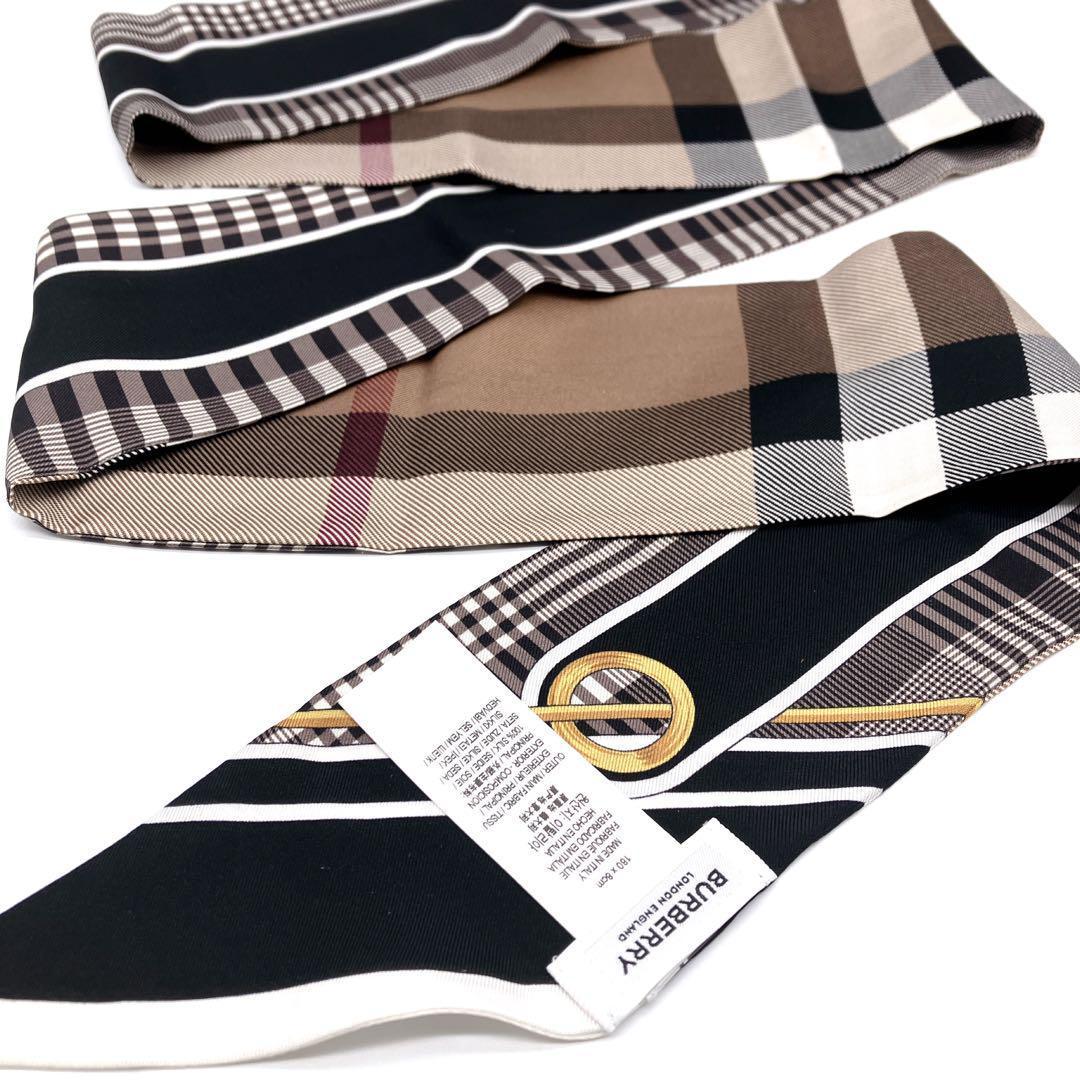 BURBERRY バーバリー シルク100% チェック柄 リボンスカーフ