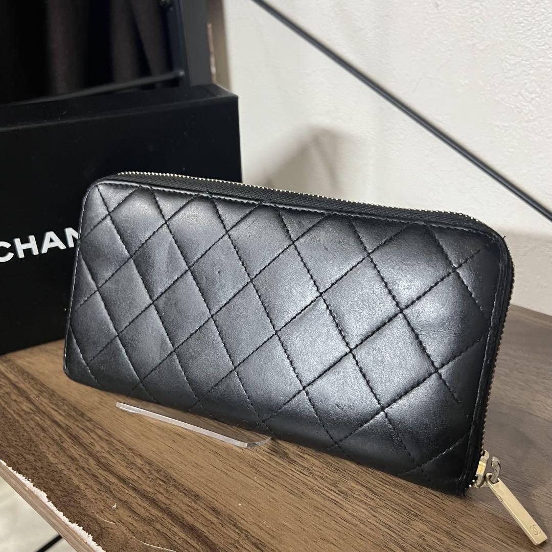 の*ん様 CHANEL マトラッセ　ブラックレザー 長財布 キルティング