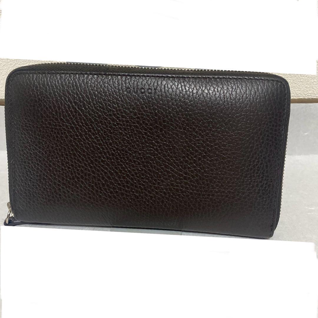 GUCCI ダークブラウン レザー長財布