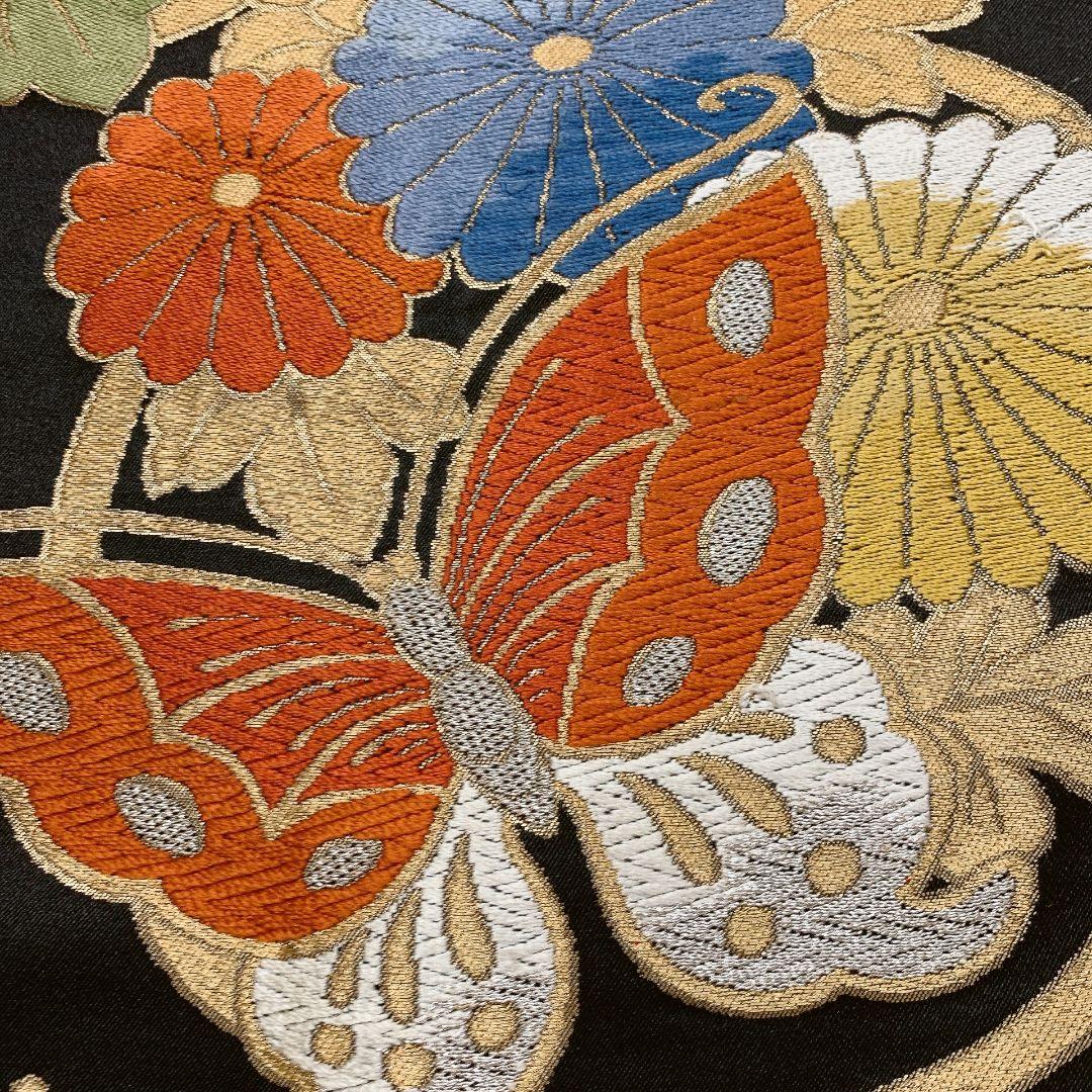 4465］袋帯 美品 舞蝶桐花丸文様 刺繍 六通 正絹 着物