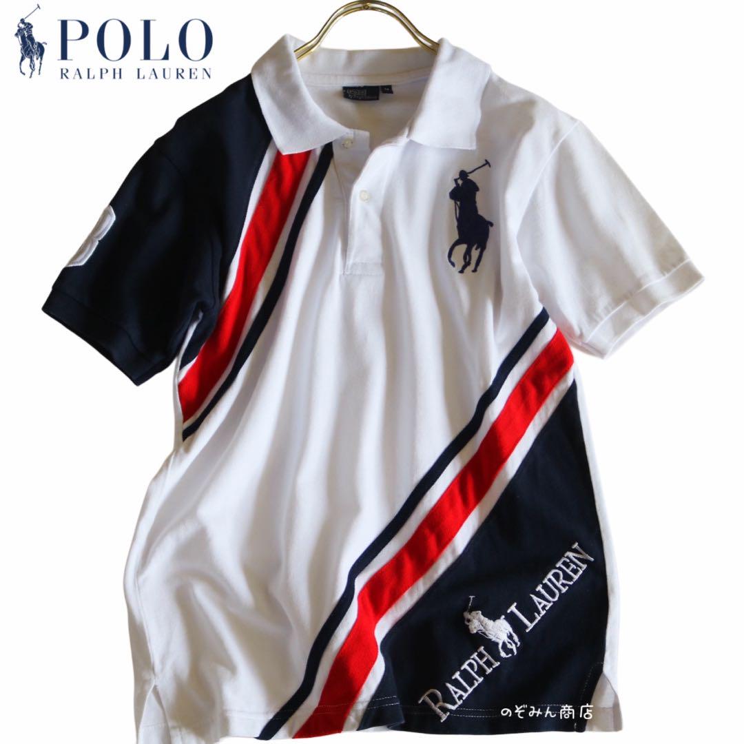 【POLO RALPH LAUREN】ポロシャツ　スラッシュライン　ロゴ刺繍　M