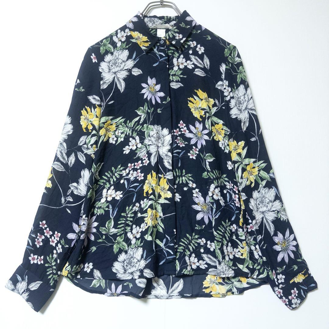 花柄 ネイビー 長袖シャツ M サイズ H&M - メルカリ