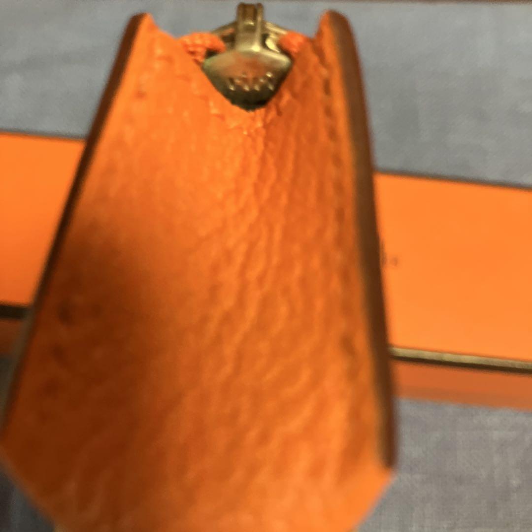 HERMES ピッコロ ペンケース 男女兼用 レザー オレンジ 新品未