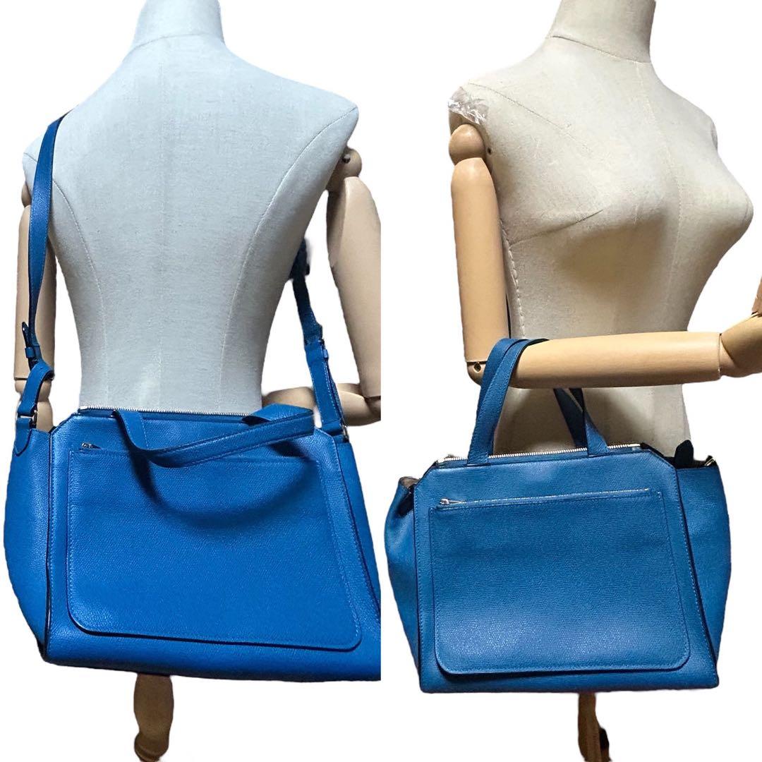 美品　ヴァレクストラ　ハンドバッグ　ショルダーバッグ　2way レザー　ブルー青