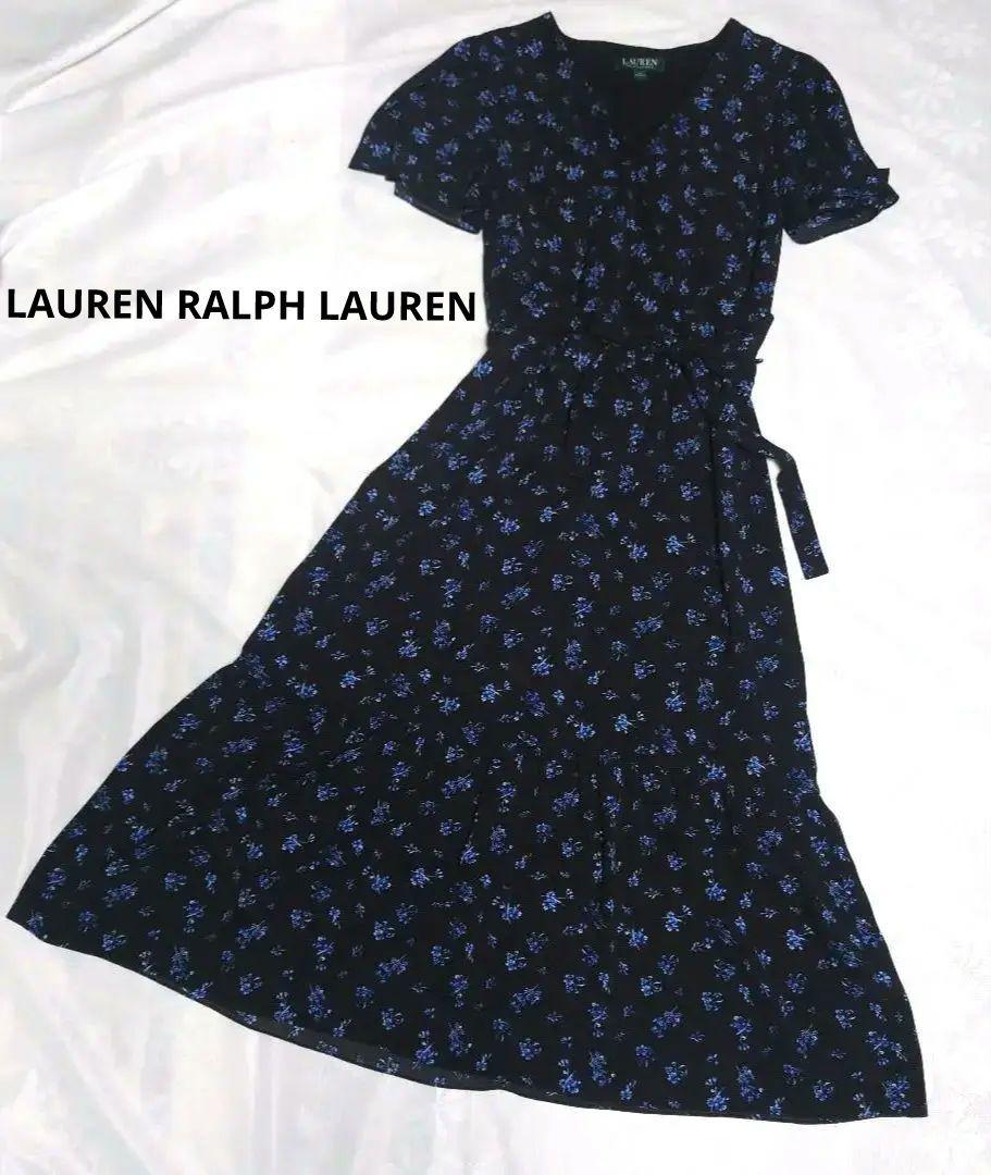 Lauren フラワープリント 半袖ロングワンピース