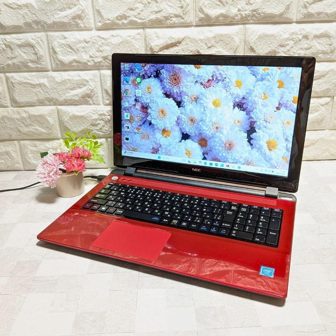 美品✨Windows11 薄型 赤ノートパソコン NEC 1TB DVD カメラ 美品✨たっぷり1TB Win11 薄型おしゃれ赤ノートパソコン DVD