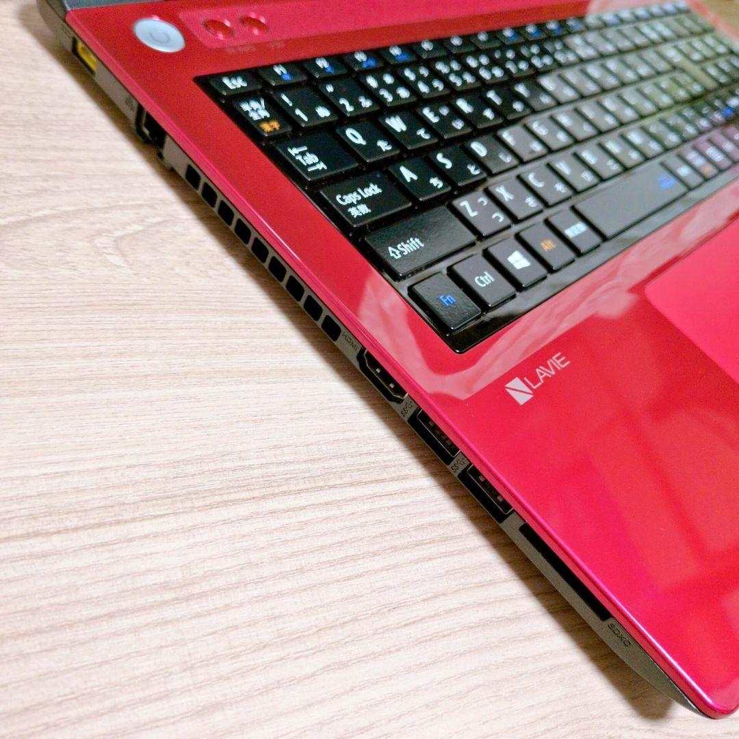 美品✨たっぷり１TB Win11 薄型おしゃれ赤ノートパソコン DVD カメラ付