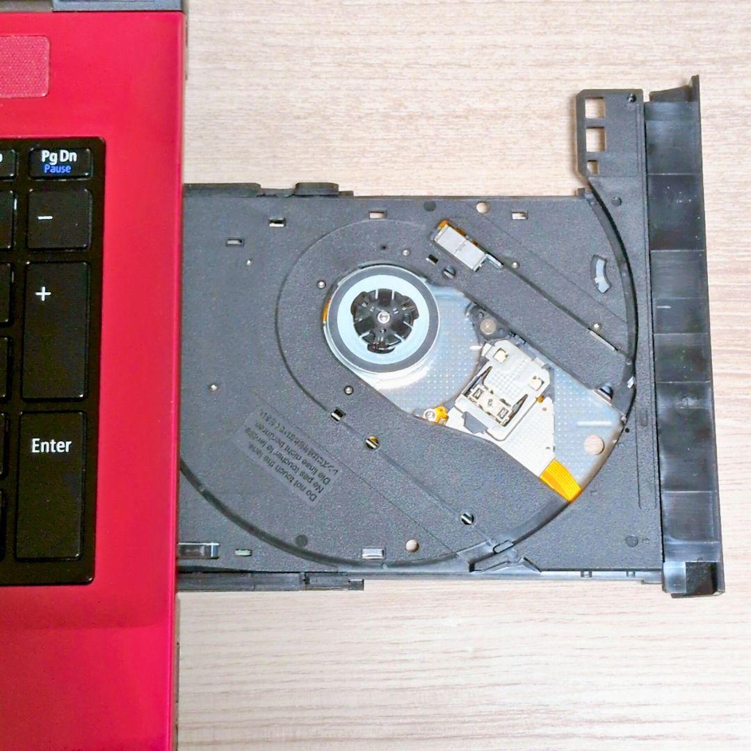 美品✨たっぷり１TB Win11 薄型おしゃれ赤ノートパソコン DVD カメラ付
