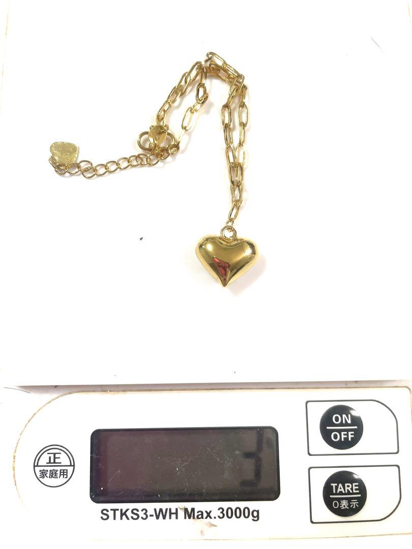 999刻印 ハートチャームブレスレット 24K