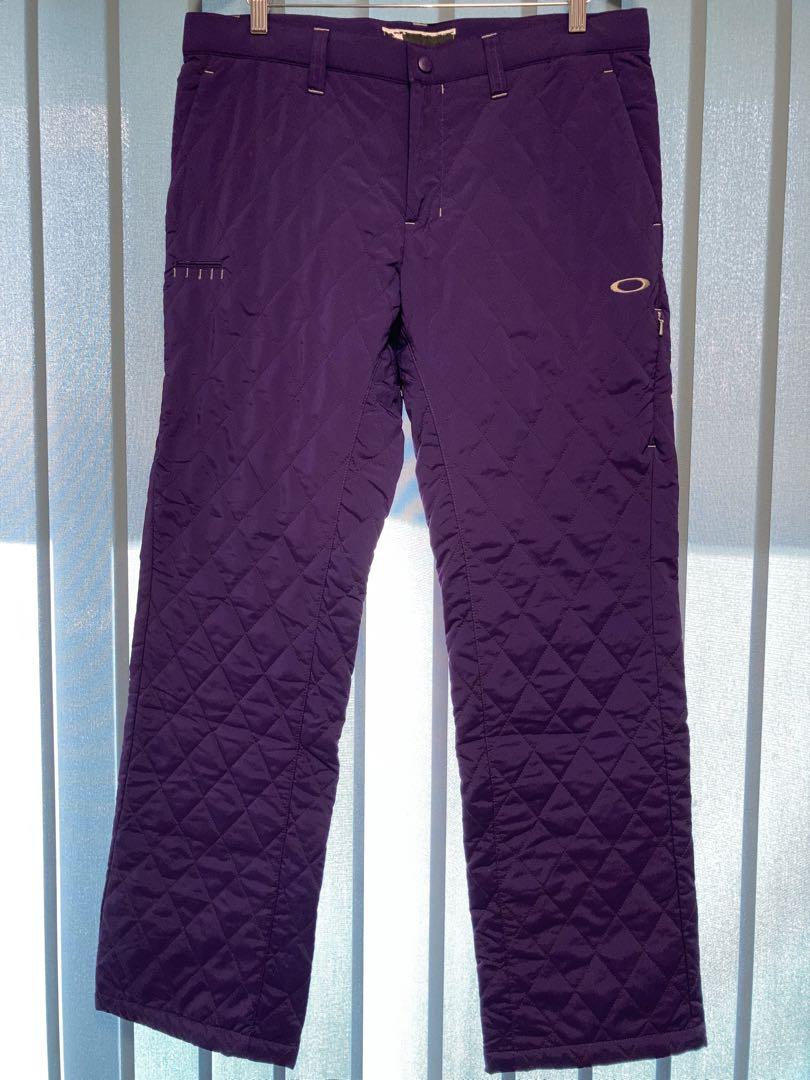 極美品 OAKLEY キルティングダウンパンツ スカル刺繍ロゴ パープル 36