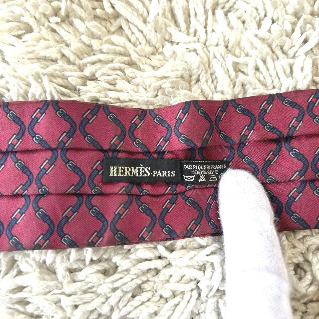《美品✨レア》エルメス アスコットタイ シェーヌダンクル ワインレッド S348