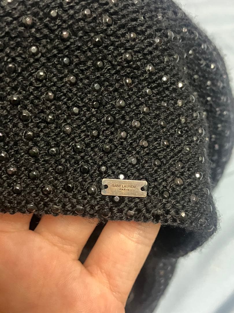 saint laurent 22aw ラインストーンベレー帽　ビジュー装飾
