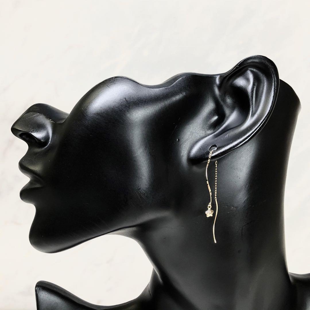 大人気アイテム K18 ペア♡#24④ 星 ロングピアス アメリカンピアス 18k 18金 アクセサリー