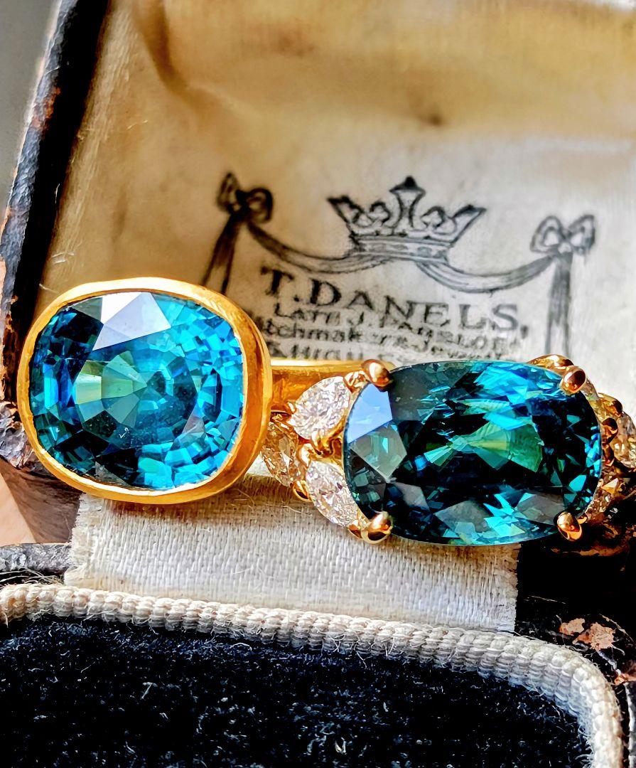 インドジュエリー✨️K22 大粒 9.8ct ブルージルコン リング 9.5