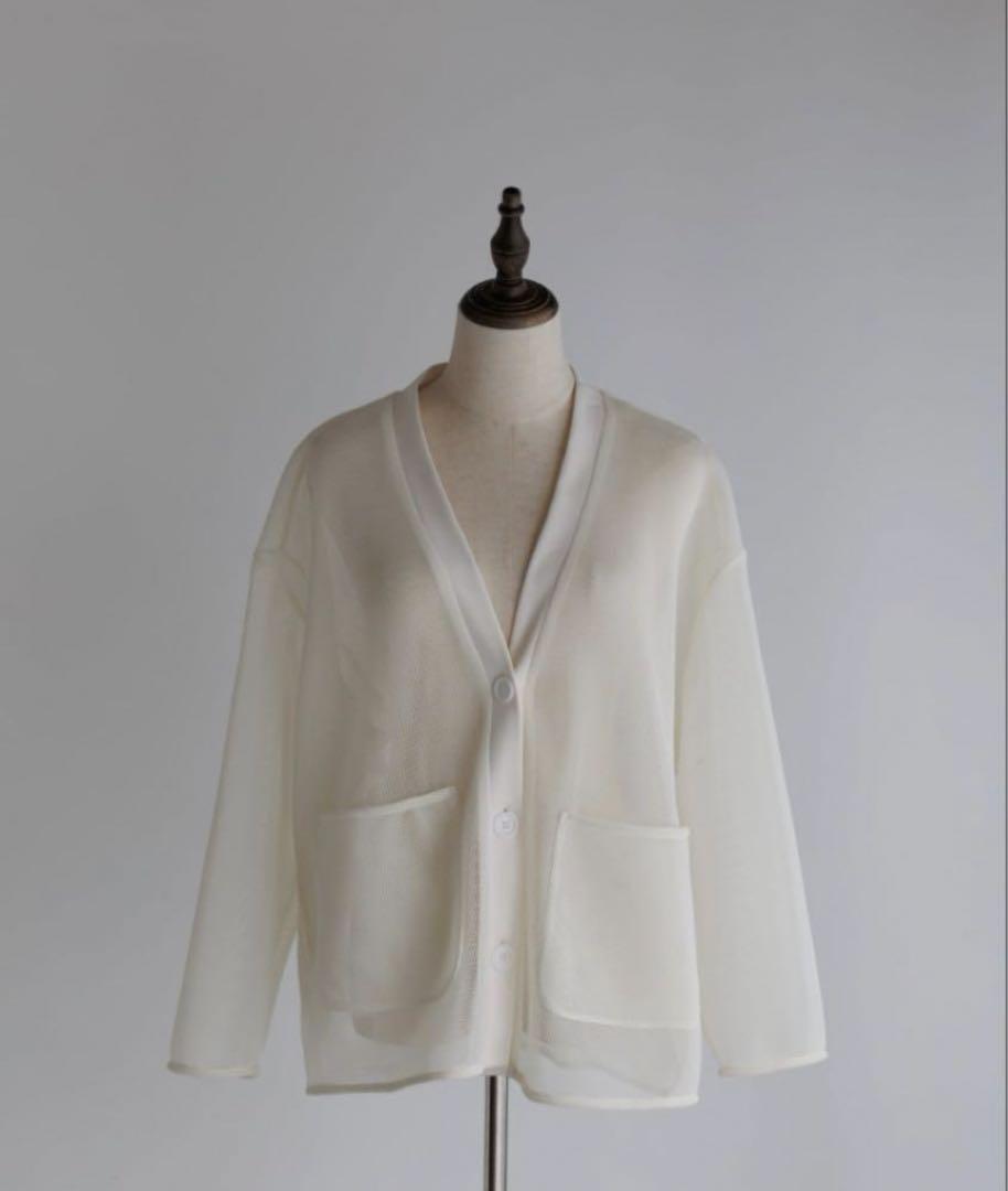 pois ダブルメッシュカーディガン　White