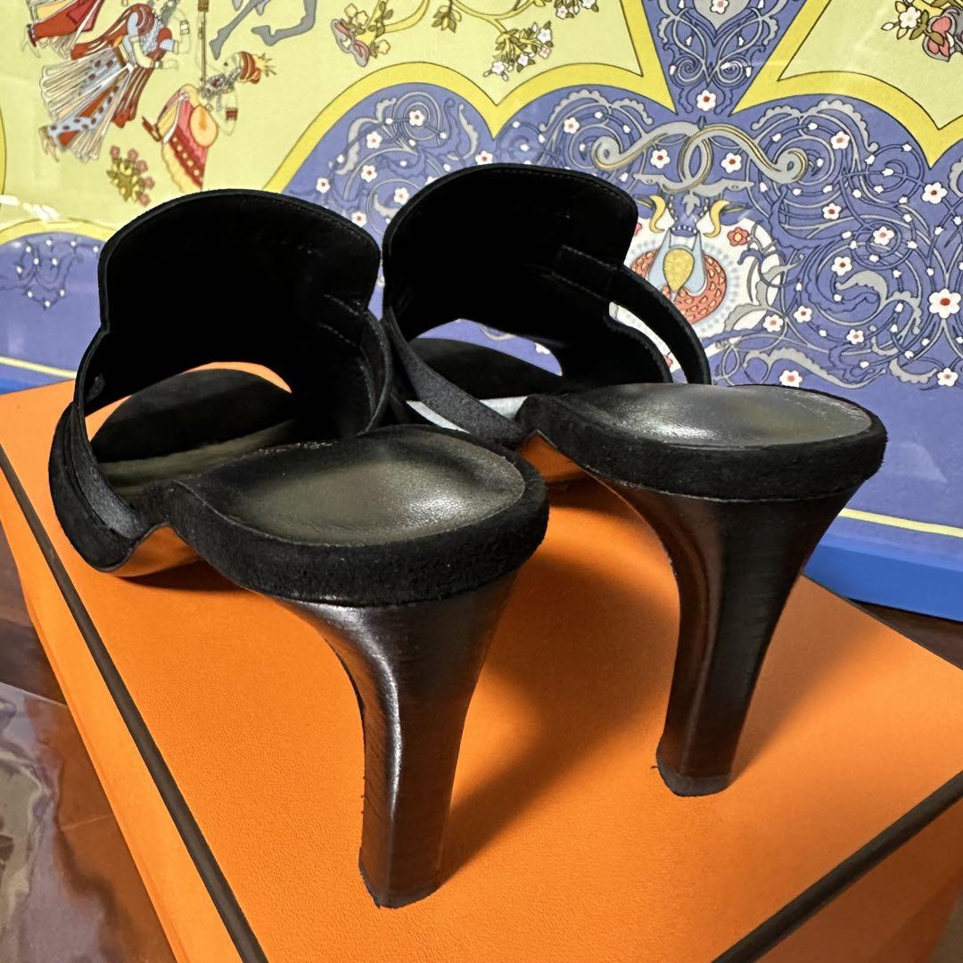 エルメス　サンダル　キュート　黒　スエード　ゴールド金具　37 24センチ