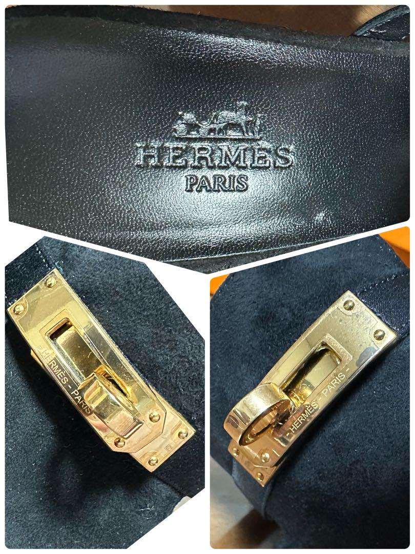 エルメス　サンダル　キュート　黒　スエード　ゴールド金具　37 24センチ