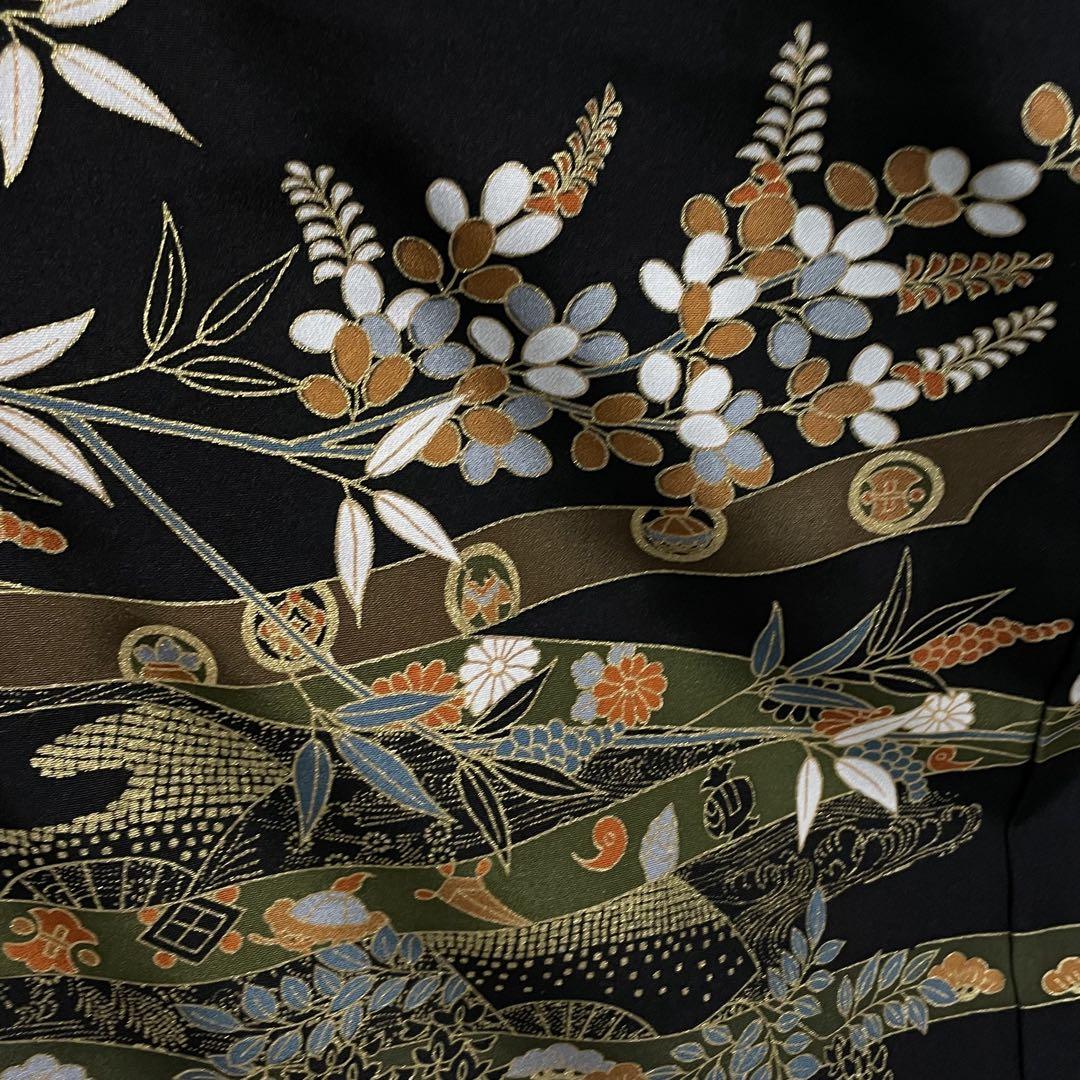 D577 黒留袖 鳳凰 金駒刺繍 正絹 着物 袷 しつけ糸付き未使用極