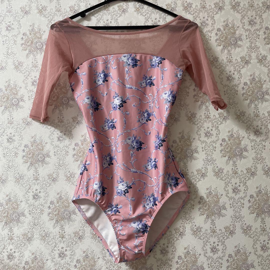 【試着のみ極美品】シルフィーヌ　バレエレオタード　長袖　五分袖　ピンク　花柄　L