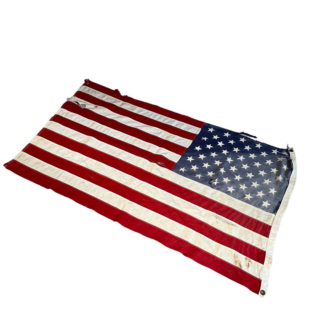 [アメリカ雑貨]ヴィンテージフラッグ50スターコットン製ボロboro90×147