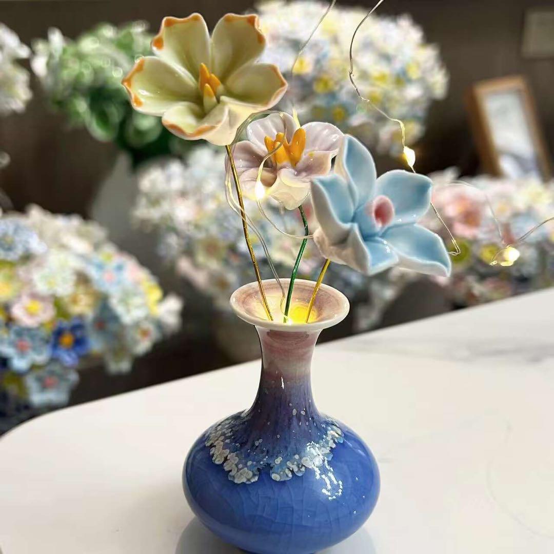 青と白の花柄 陶器 一輪挿し シノワ Blue ボトルS ks-ctq-59 シノワズリ 中華 中国