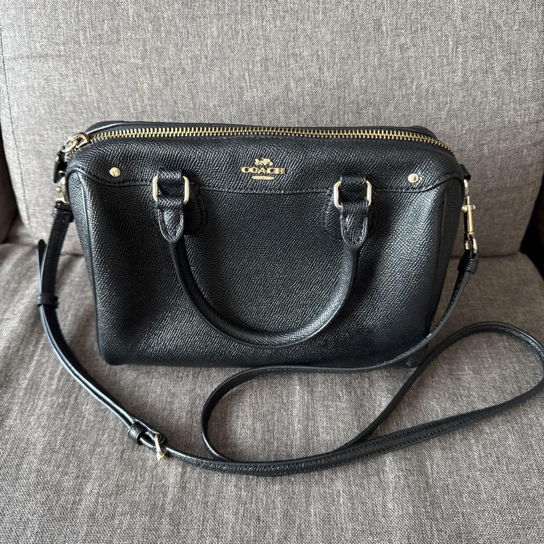 ◎y2k◎ COACH Mini ボストンバッグ 肩掛け マットブラック レザー COACH】コーチ バッグ スムースレザー ミニ ロゴ サッチェル